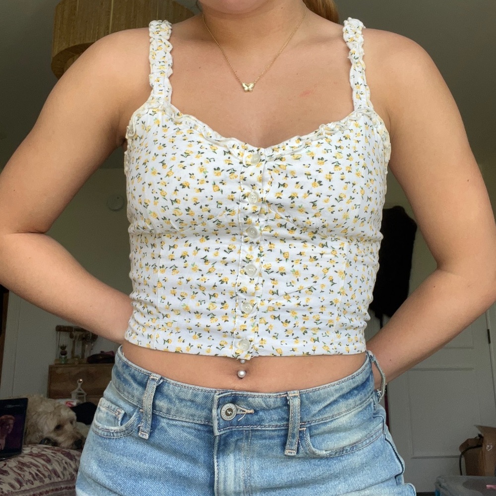 white tank top with yellow flowers